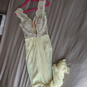 Lace Yellow Floor Length Gown